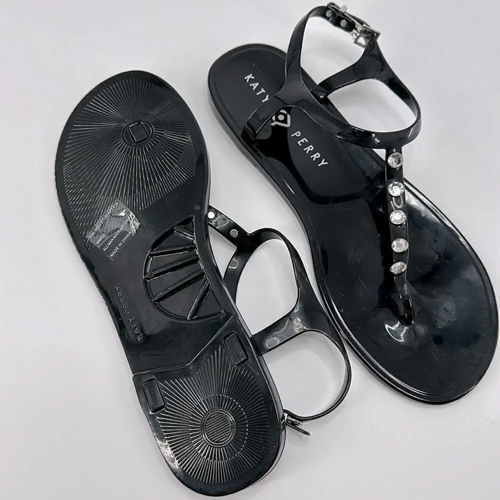 Katy Perry The Geli Diamond Black Thong Jelly Sandals